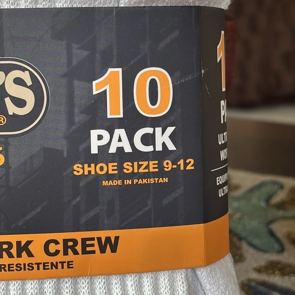 Brand New Smith's Workwear 10-Pack Ultra Tough Work Crew Socks Cushioned Wicking